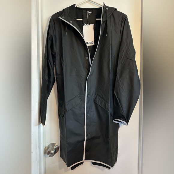 NWT RAINS Unisex Long Black Reflective Rain Jacket XS - Picture 4 of 16